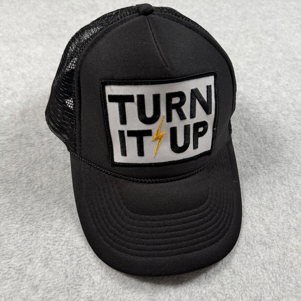RARE Aviator Nation "Turn It Up" Trucker Hat Black Lightening Bolt SnapBack